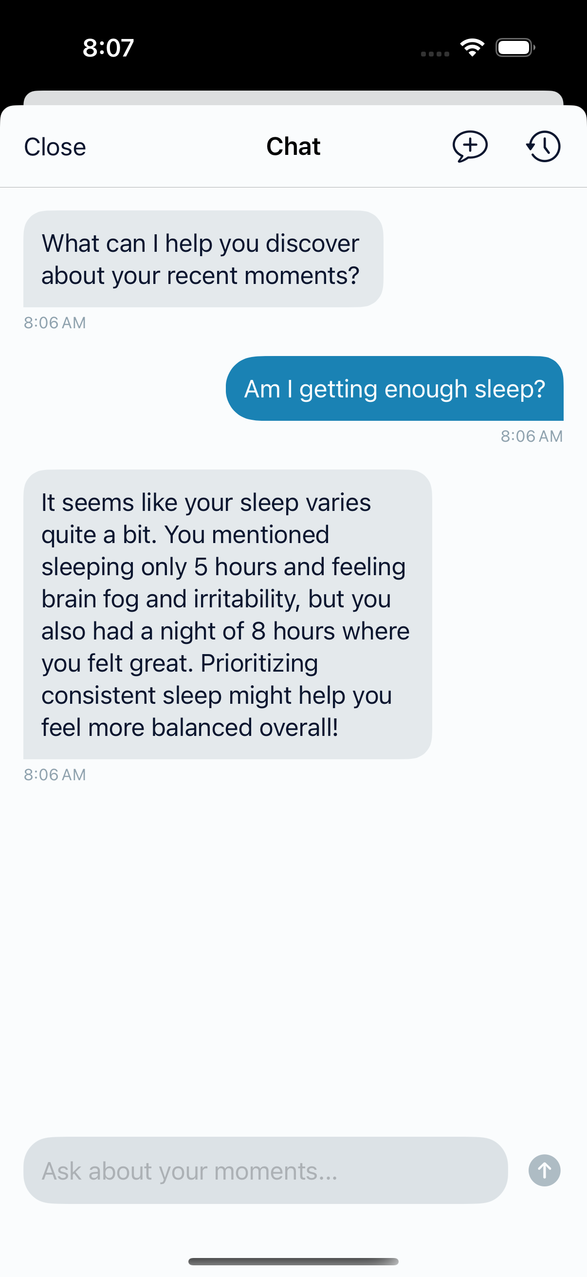 AI chat discovering sleep patterns